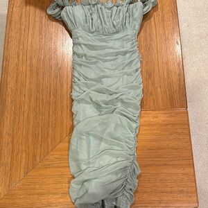 Elegant Ruched Dress in Sage Green